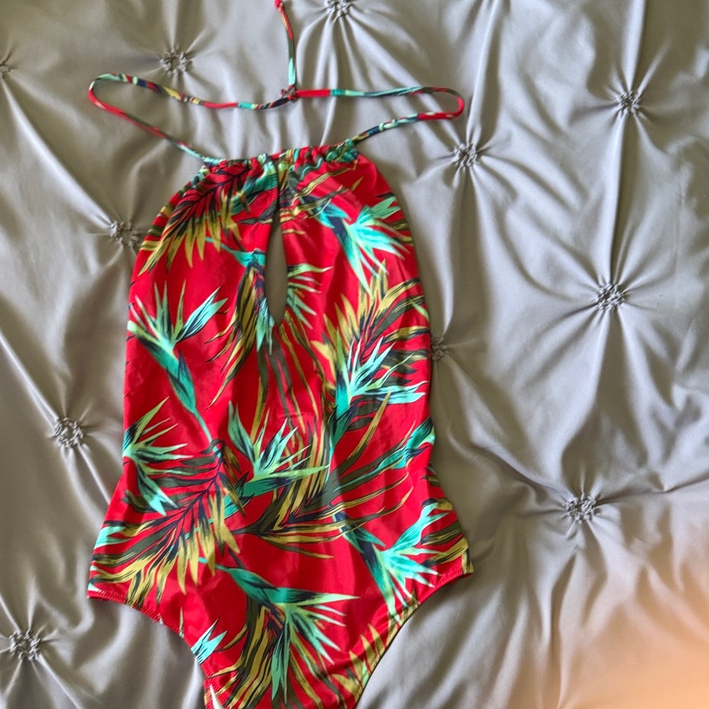 PINK Victoria's Secret Red Leaf Print Swimsuit
